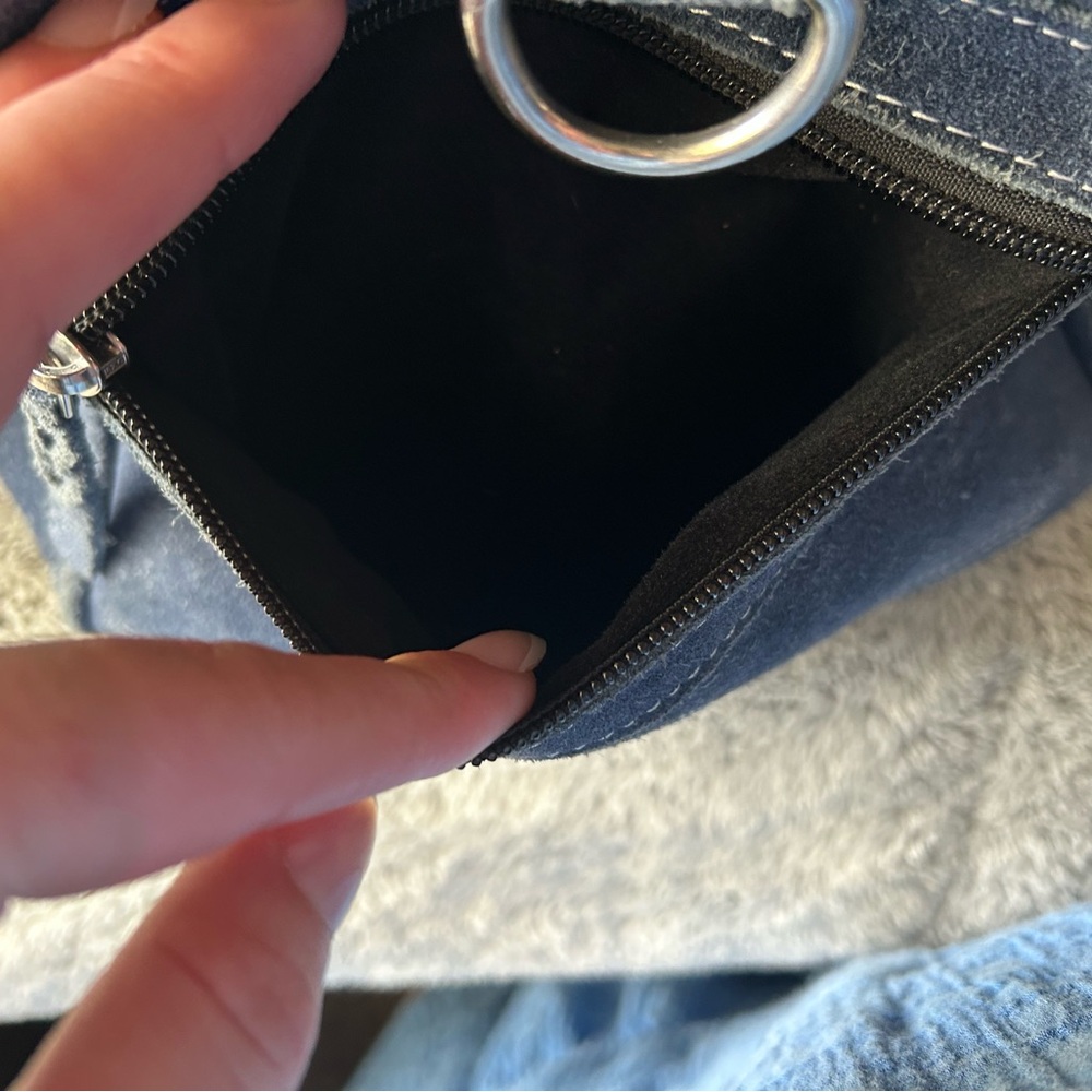 Suede Navy Blue Handbag with Boot stitch detailing - Picture 10 of 12
